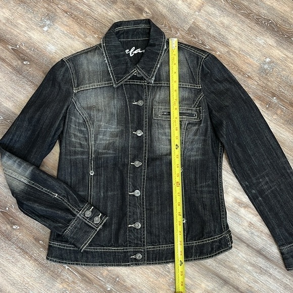 Stefanel Womens Black Demin Jean Jacket Size 10 Large Distressed Punk Goth Rock - Picture 12 of 16